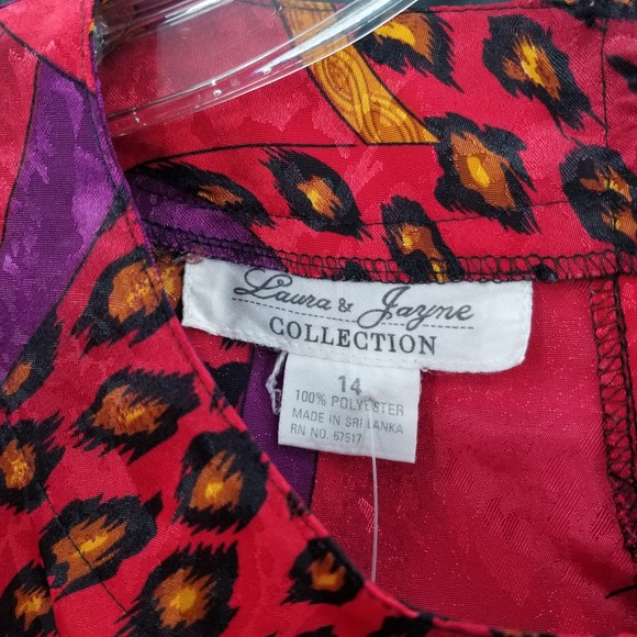 Laura Jayne Wild Funky Polyester Vintage Top Blouse animal print geometric sz 14 - Picture 5 of 8